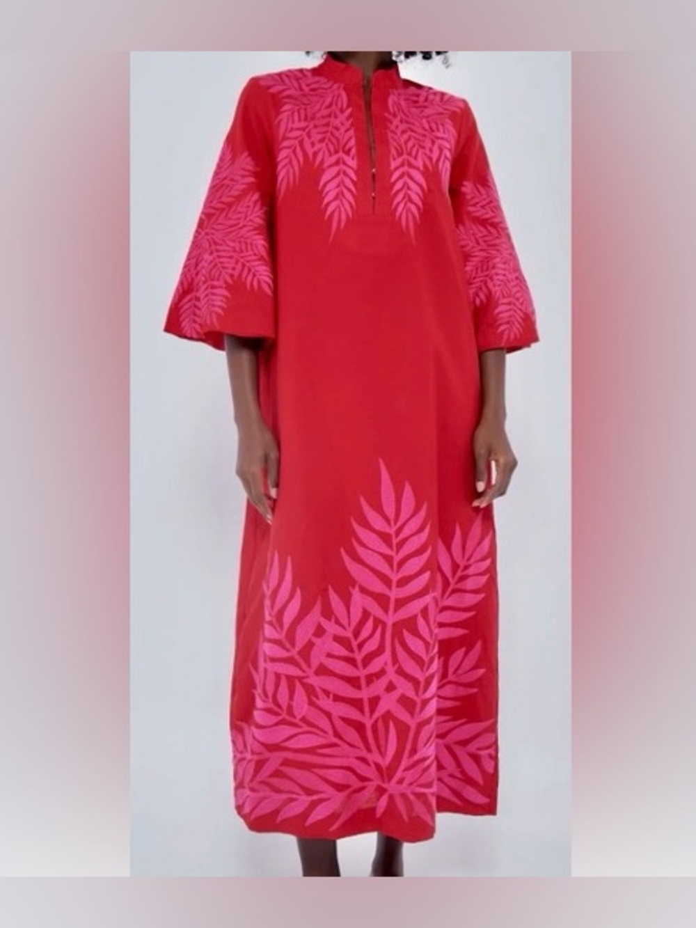 NWT Tuckernuck Windermere Caftan Linen Cotton Scarlett Red Embroidered Dress, L